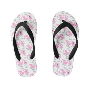 Cute pink flamingo trio cartoon illustration kid's flip flops