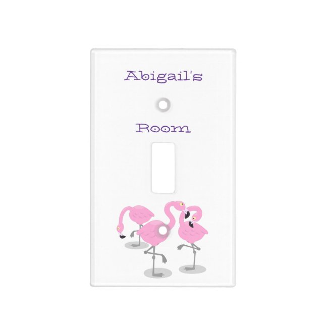 Cute pink flamingo trio cartoon illustration light switch cover (Front)