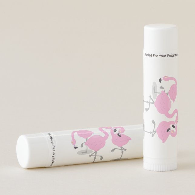 Cute pink flamingo trio cartoon illustration lip balm (Front)