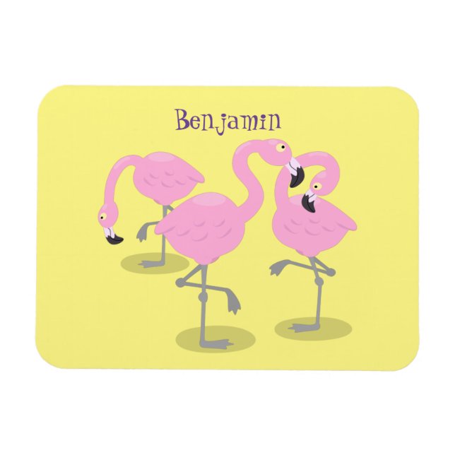 Cute pink flamingo trio cartoon illustration magnet (Horizontal)