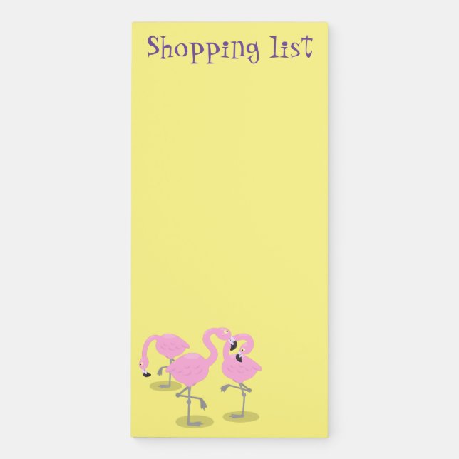 Cute pink flamingo trio cartoon illustration magnetic notepad (Front)