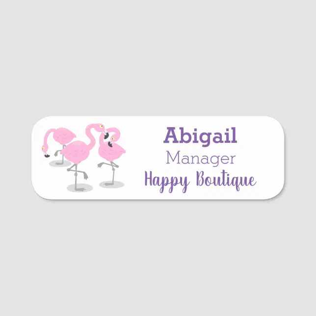 フラミンゴ⑅◡̈ Cute pink flamingo trio cartoon illustration name tag | Zazzle