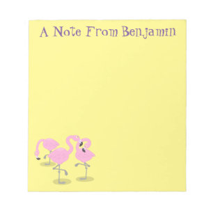 Cute pink flamingo trio cartoon illustration notepad