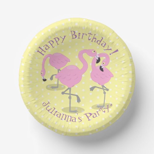 Cute pink flamingo trio cartoon illustration paper bowls