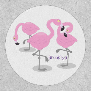 Cute pink flamingo trio cartoon illustration patch