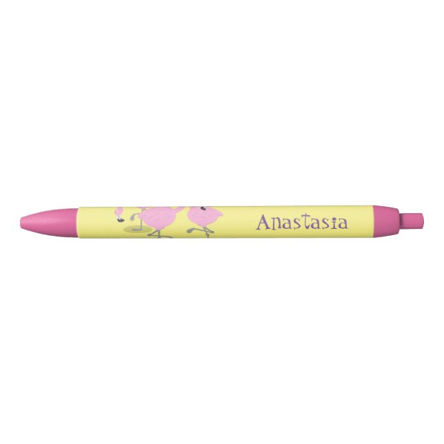 Cute pink flamingo trio cartoon illustration pen (Front)