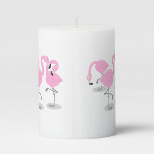 Cute pink flamingo trio cartoon illustration pillar candle