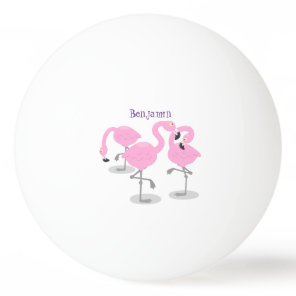 Cute pink flamingo trio cartoon illustration ping pong ball