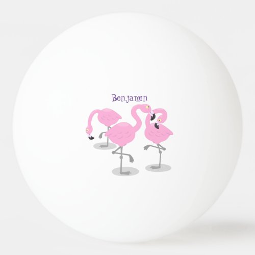 Cute pink flamingo trio cartoon illustration ping pong ball