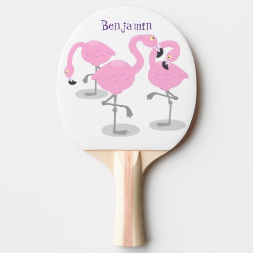 Cute pink flamingo trio cartoon illustration ping pong paddle