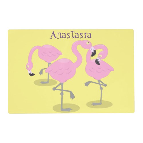 Cute pink flamingo trio cartoon illustration placemat