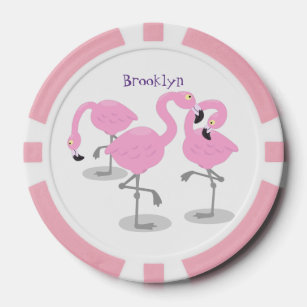 Cute pink flamingo trio cartoon illustration poker chips