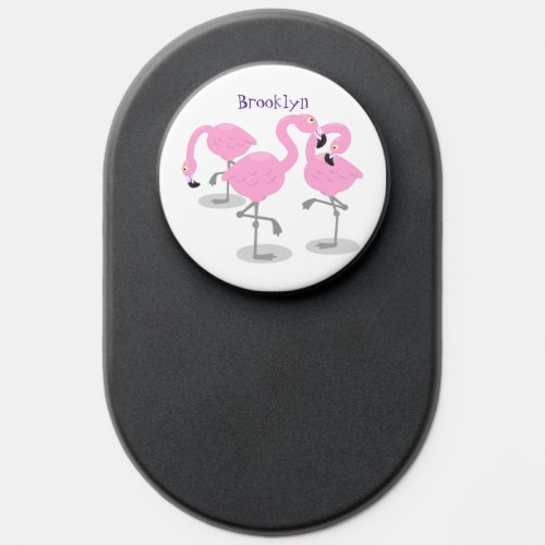 Cute pink flamingo trio cartoon illustration PopSocket