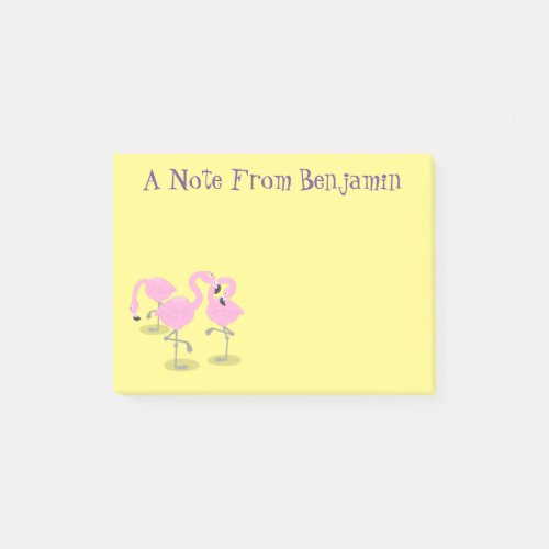 Cute pink flamingo trio cartoon illustration post_it notes