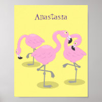Cute pink flamingo trio cartoon illustration