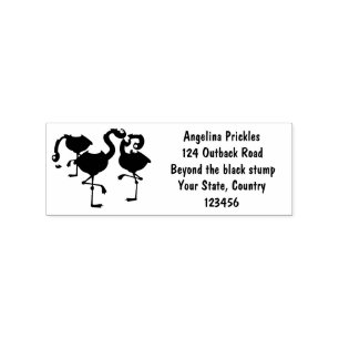 Cute pink flamingo trio cartoon illustration rubber stamp