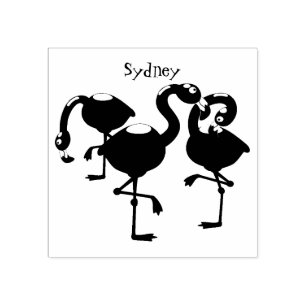 Cute pink flamingo trio cartoon illustration rubber stamp