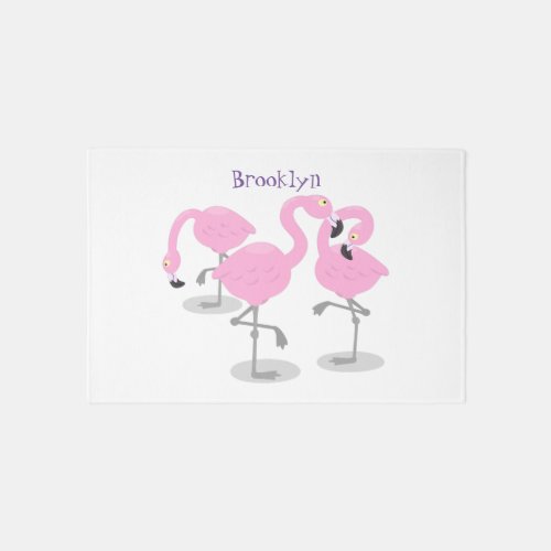 Cute pink flamingo trio cartoon illustration rug