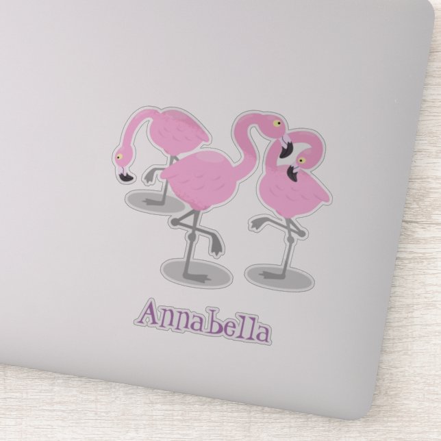 Cute pink flamingo trio cartoon illustration sticker (Detail)