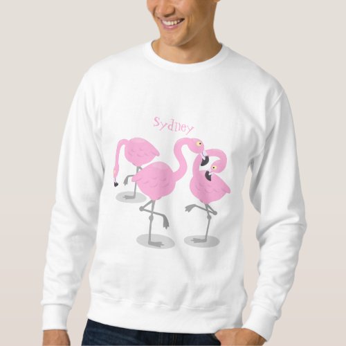 Cute pink flamingo trio cartoon illustration sweatshirt