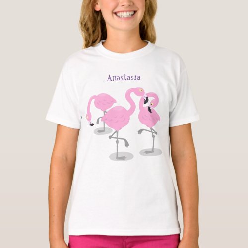 Cute pink flamingo trio cartoon illustration T_Shirt