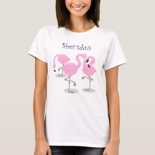 Cute pink flamingo trio cartoon illustration T_Shirt