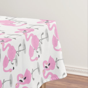 Cute pink flamingo trio cartoon illustration tablecloth