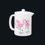 Cute pink flamingo trio cartoon illustration teapot<br><div class="desc">These 3 flamingo birds will add a splash of tropical pink to your day. Drawn in fun cartoon style.</div>
