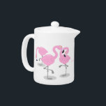 Cute pink flamingo trio cartoon illustration teapot<br><div class="desc">These 3 flamingo birds will add a splash of tropical pink to your day. Drawn in fun cartoon style.</div>