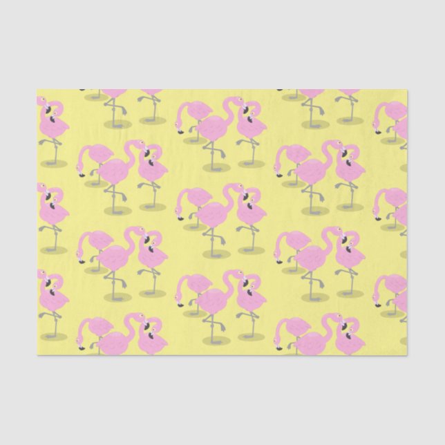 Cute pink flamingo trio cartoon illustration tissue paper (Front)