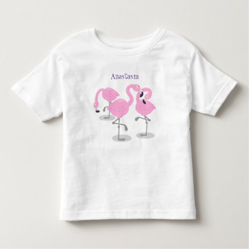 Cute pink flamingo trio cartoon illustration toddler t_shirt