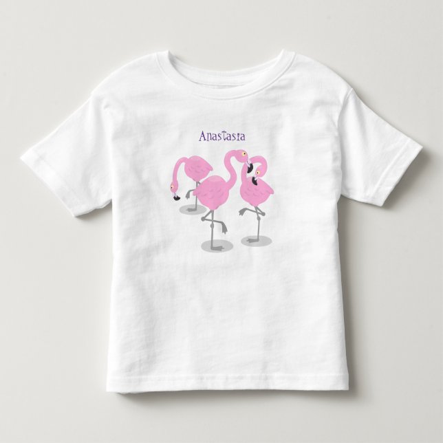 Cute pink flamingo trio cartoon illustration toddler t-shirt (Front)