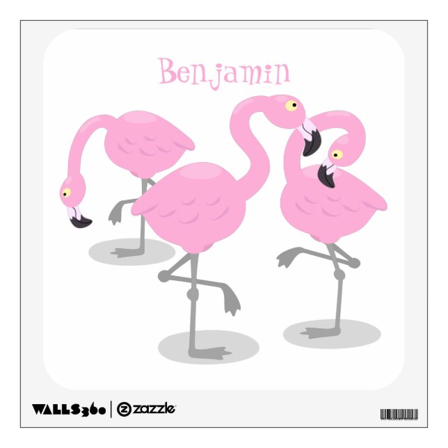 Cute pink flamingo trio cartoon illustration  wall decal (Front)