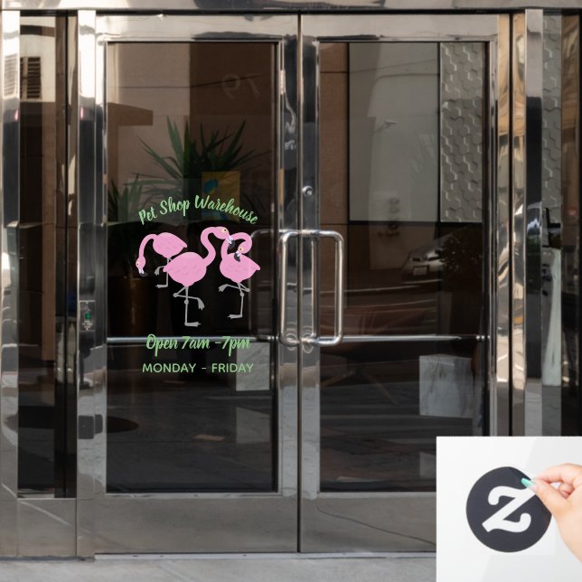 Cute pink flamingo trio cartoon illustration window cling (Office Door)