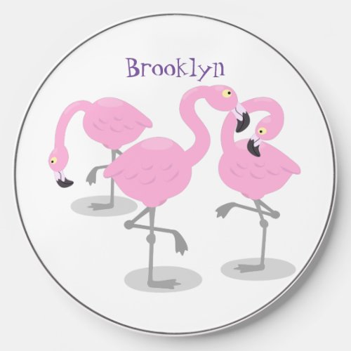 Cute pink flamingo trio cartoon illustration wireless charger 