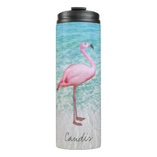 Cute Pink Flamingo Tropical Beach Name Fine Art Thermal Tumbler