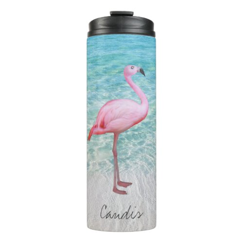 Cute Pink Flamingo Tropical Beach Name Fine Art Thermal Tumbler