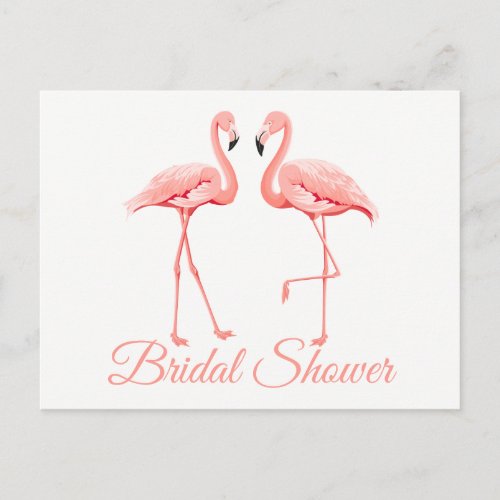 Cute Pink Flamingo Tropical Bridal Shower Invitation Postcard