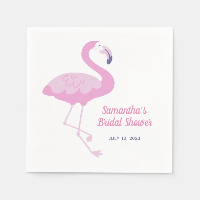 Cute Pink Flamingo Tropical Bridal Shower Napkins (Front)