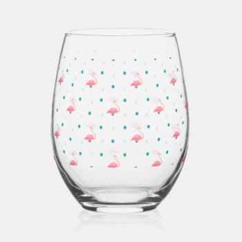 Cute Pink Flamingo Tropical Drinkware Set Stemless Wine Glass by idesigncafe at Zazzle
