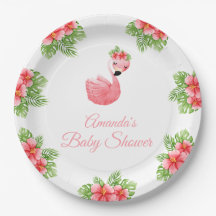 Cute Pink Flamingo Tropical Flowers Baby Shower