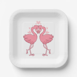 Cute Pink Flamingo Tropical Hawaiian Beach Wedding Paper Plates