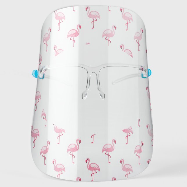 Cute Pink Flamingo Tropical Pattern Face Shield (Front)