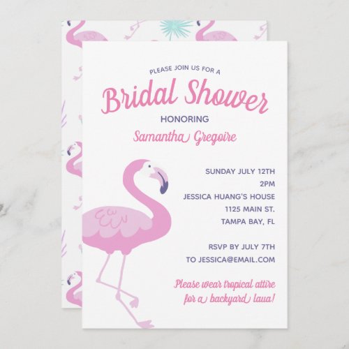 Cute Pink Flamingo Tropical Summer Bridal Shower Invitation
