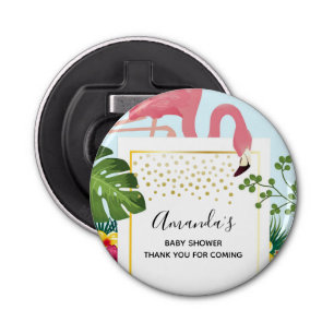 Cute Pink Flamingo Tropical Theme Baby Shower Bottle Opener