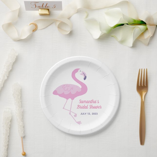 Cute Pink Flamingo Tropical Theme Bridal Shower Paper Plates (Wedding)