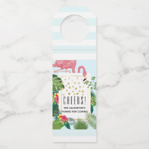 Cute Pink Flamingo Tropical Theme Cheers! Bottle Hanger Tag