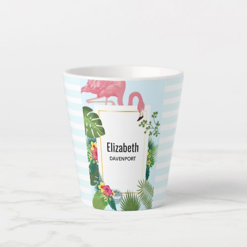 Cute Pink Flamingo Tropical Theme Latte Mug