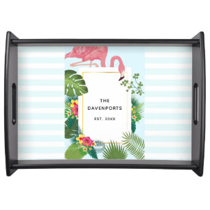 Cute Pink Flamingo Tropical Theme Serving Tray