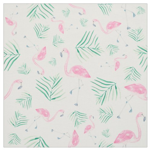 Cute pink flamingo tropical watercolor pattern fabric